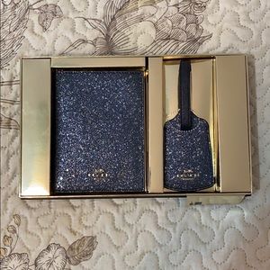 Coach Blue Glitter Passport Wallet & Luggage Tag